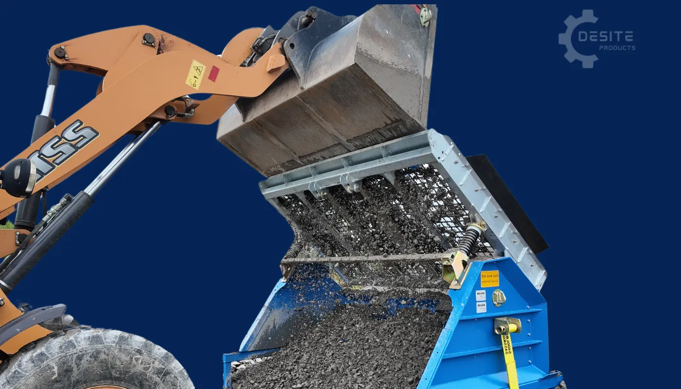 Tilting screen deck side view